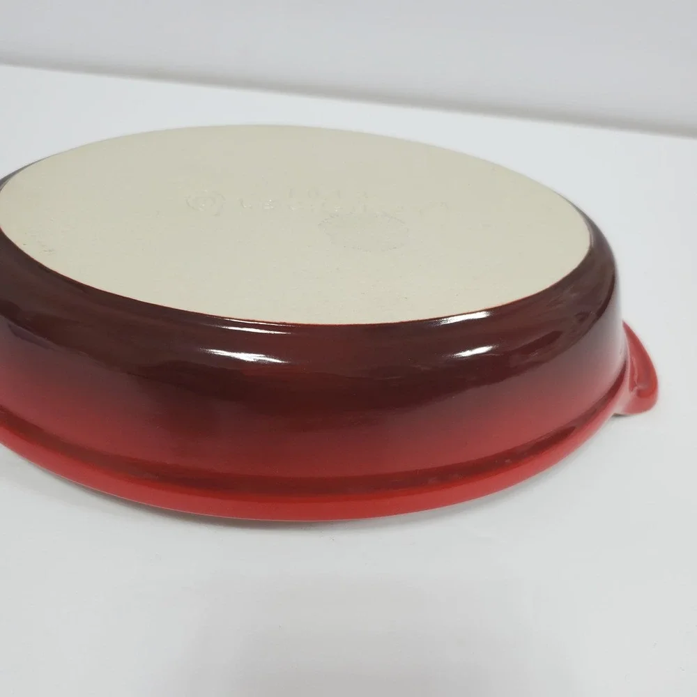 Le Creuset Oval Au Gratin Dish 10in Red Cream Stoneware Baker 10